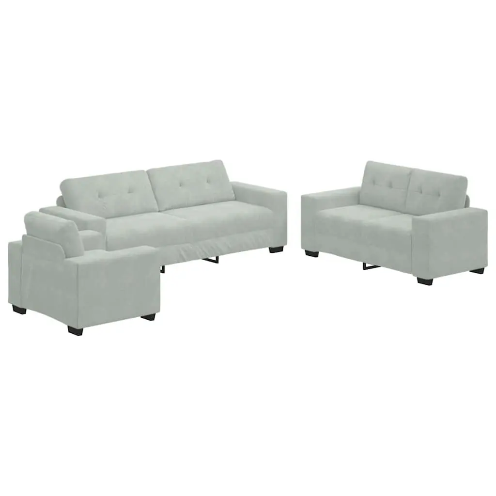 3-Piece Modern Grey Velvet Sofa Suite