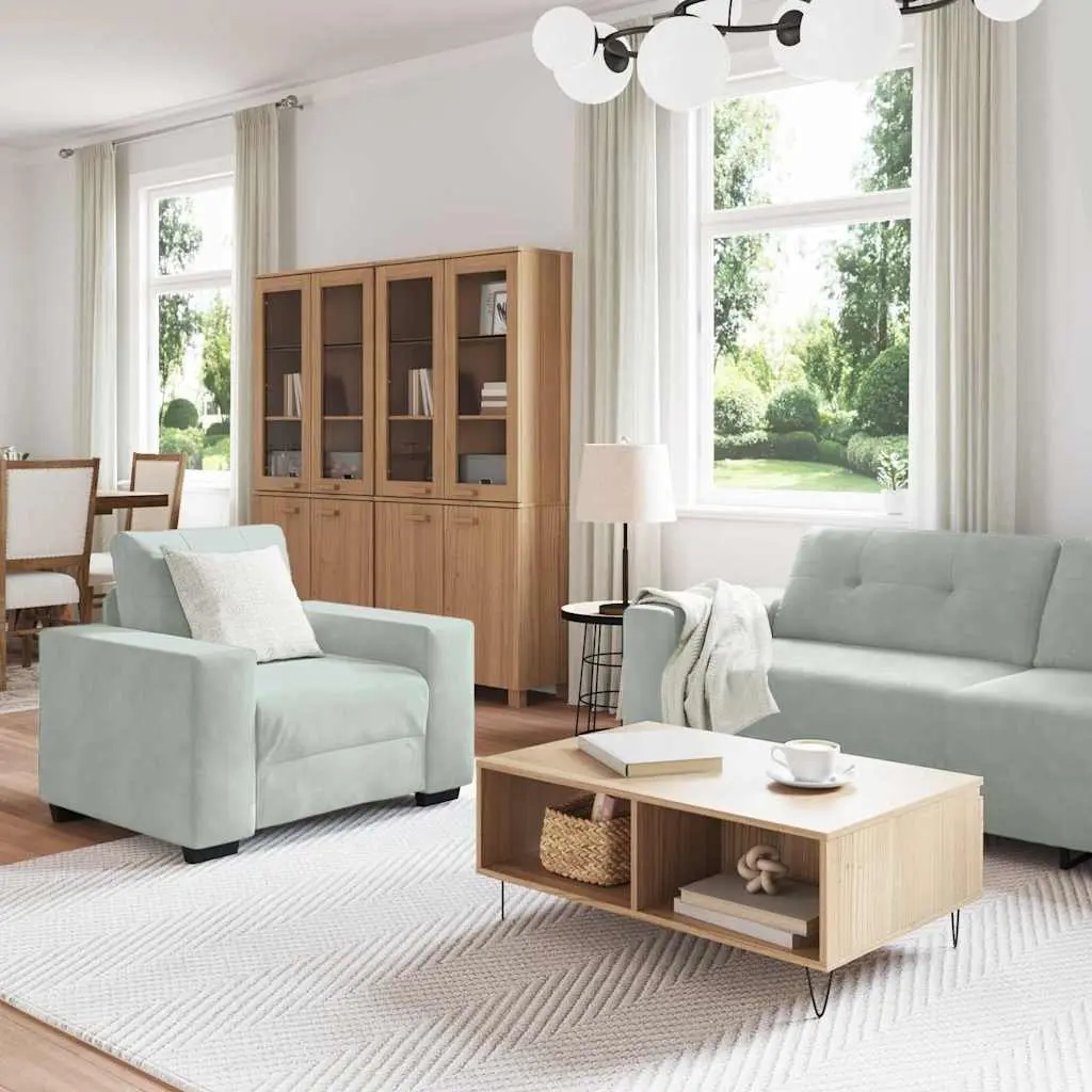3-Piece Modern Grey Velvet Sofa Suite