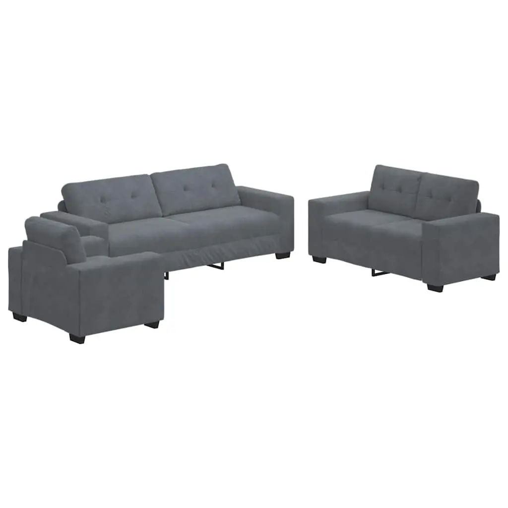 Grey Velvet Three Piece Sofa Set Lounge Suite 2 Seater Armchair 3 Seater