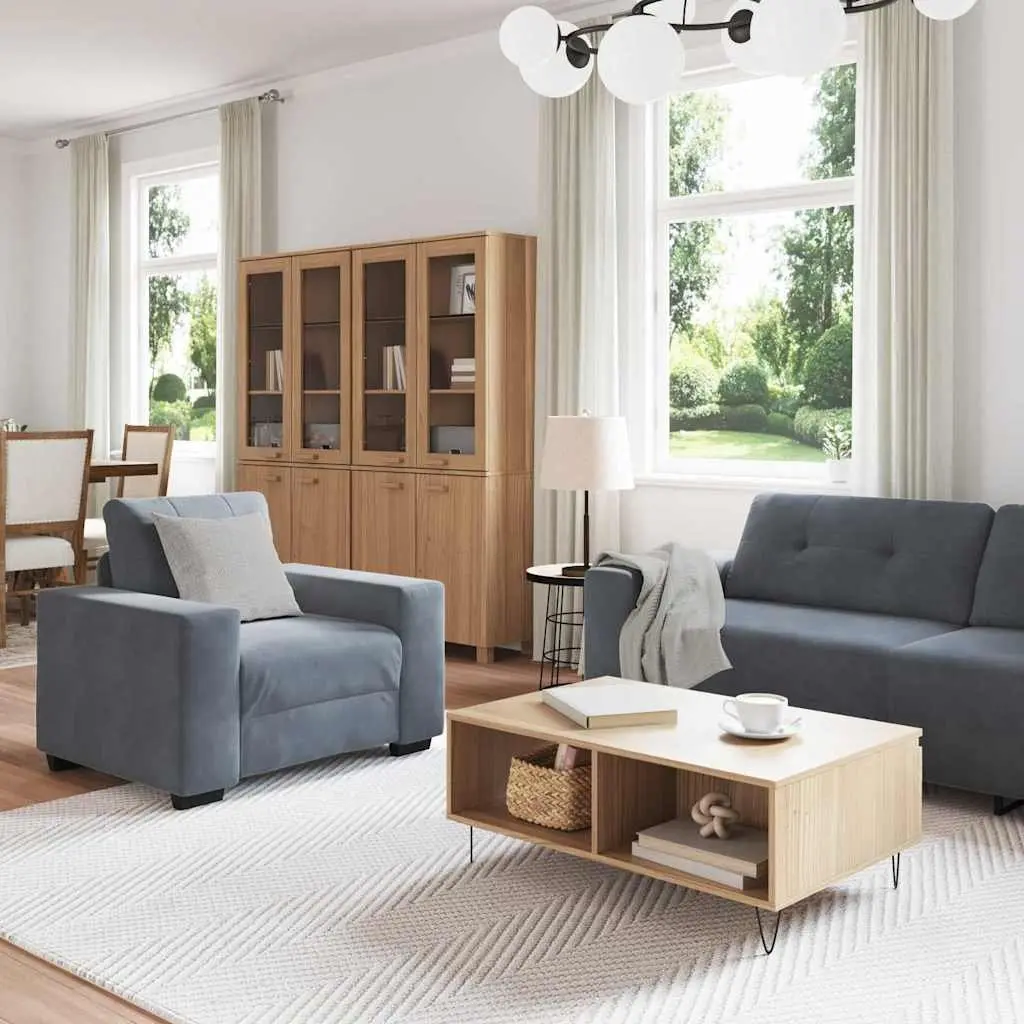 Grey Velvet Three Piece Sofa Set Lounge Suite 2 Seater Armchair 3 Seater