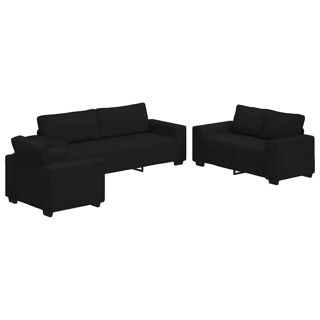 3 Piece Sofa Set Black Fabric Living Room Couch Padded Cushions