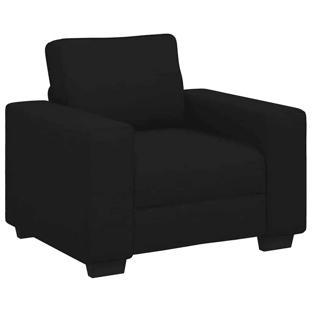 3 Piece Sofa Set Black Fabric Living Room Couch Padded Cushions
