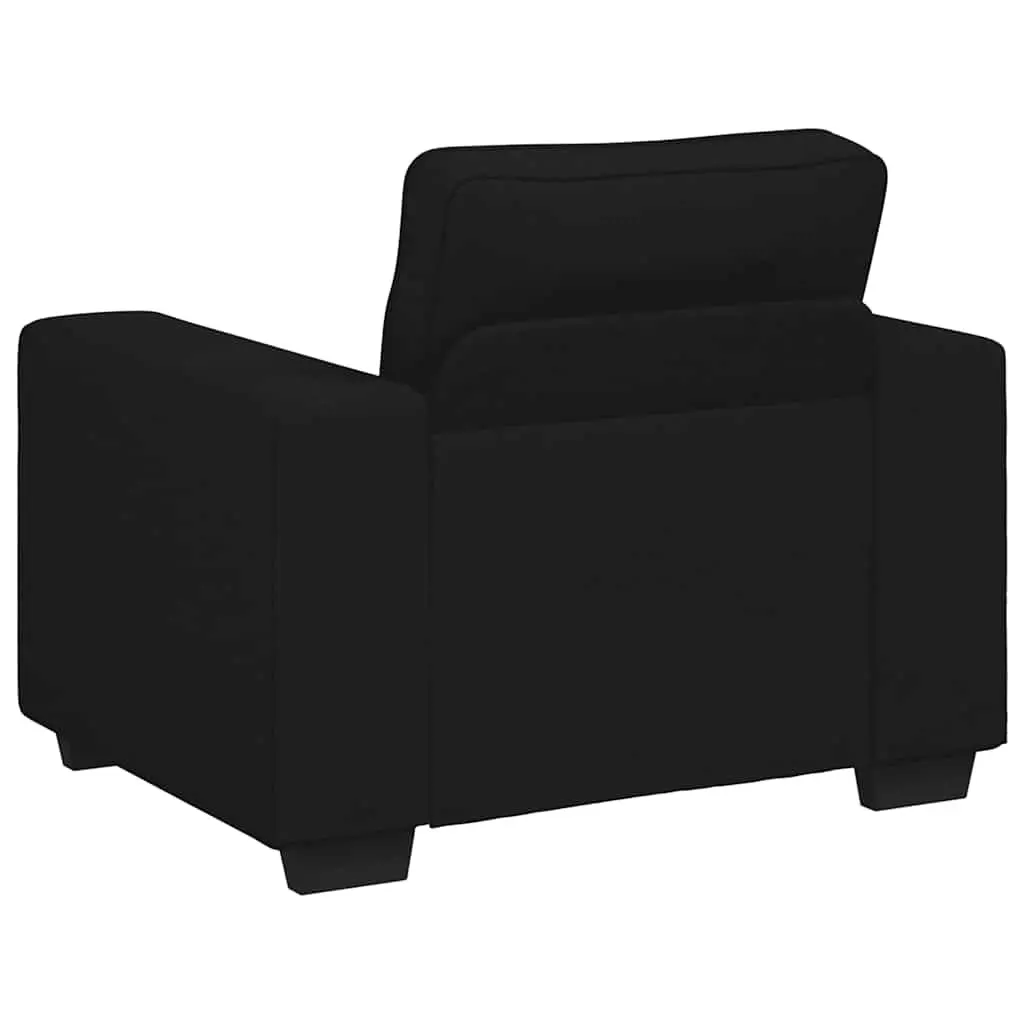 3 Piece Sofa Set Black Fabric Living Room Couch Padded Cushions