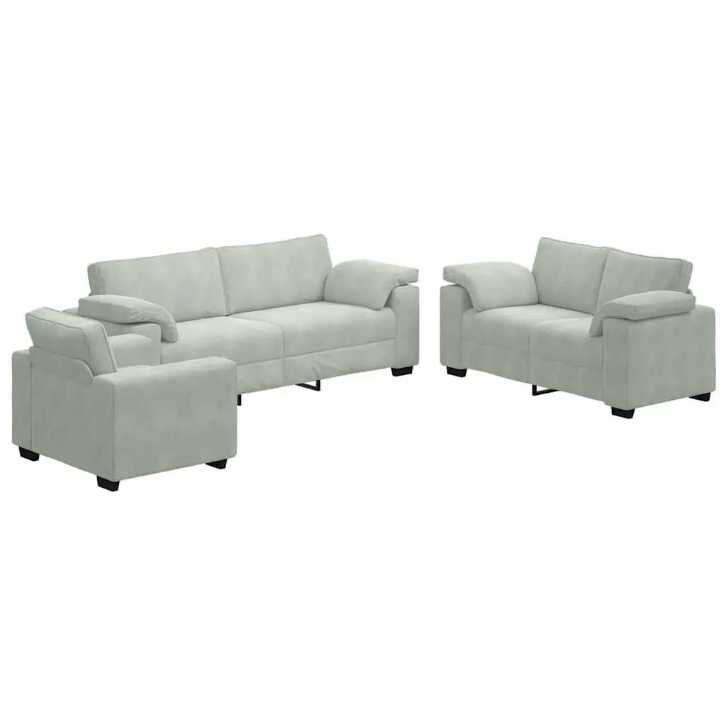 3 Piece Grey Velvet Sofa Set