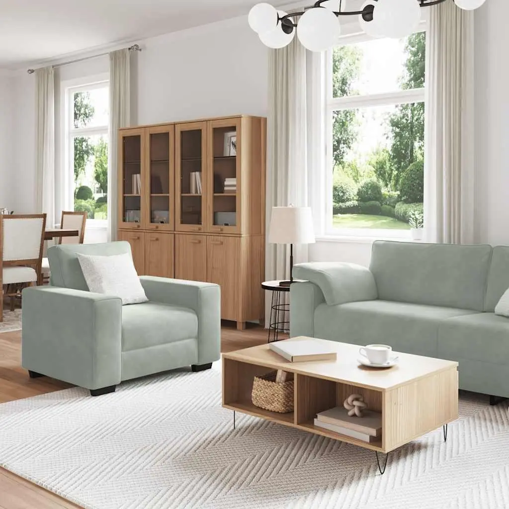 3 Piece Grey Velvet Sofa Set