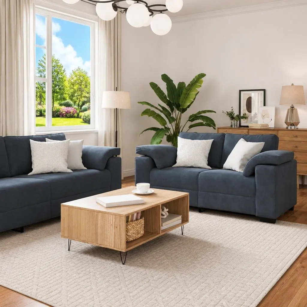 3 Piece Sofa Set Grey Velvet Lounge Suite Living Room Furniture Cushioned Couch
