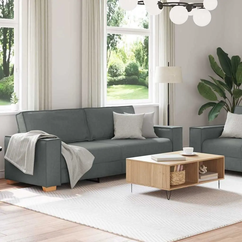 2 Piece Grey Sofa Set with Cushions Living Room Lounge Furniture Couch