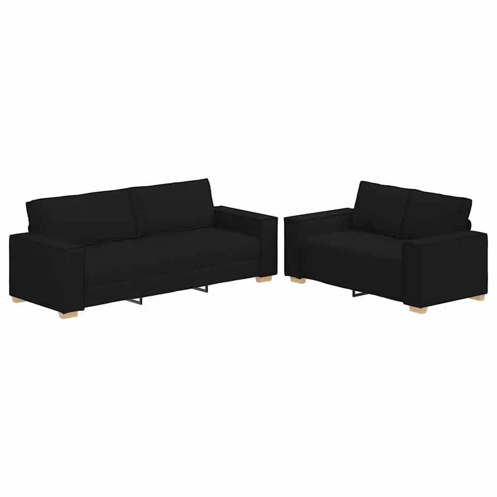 2 Piece Sofa Set Black Fabric Living Room Lounge Couch