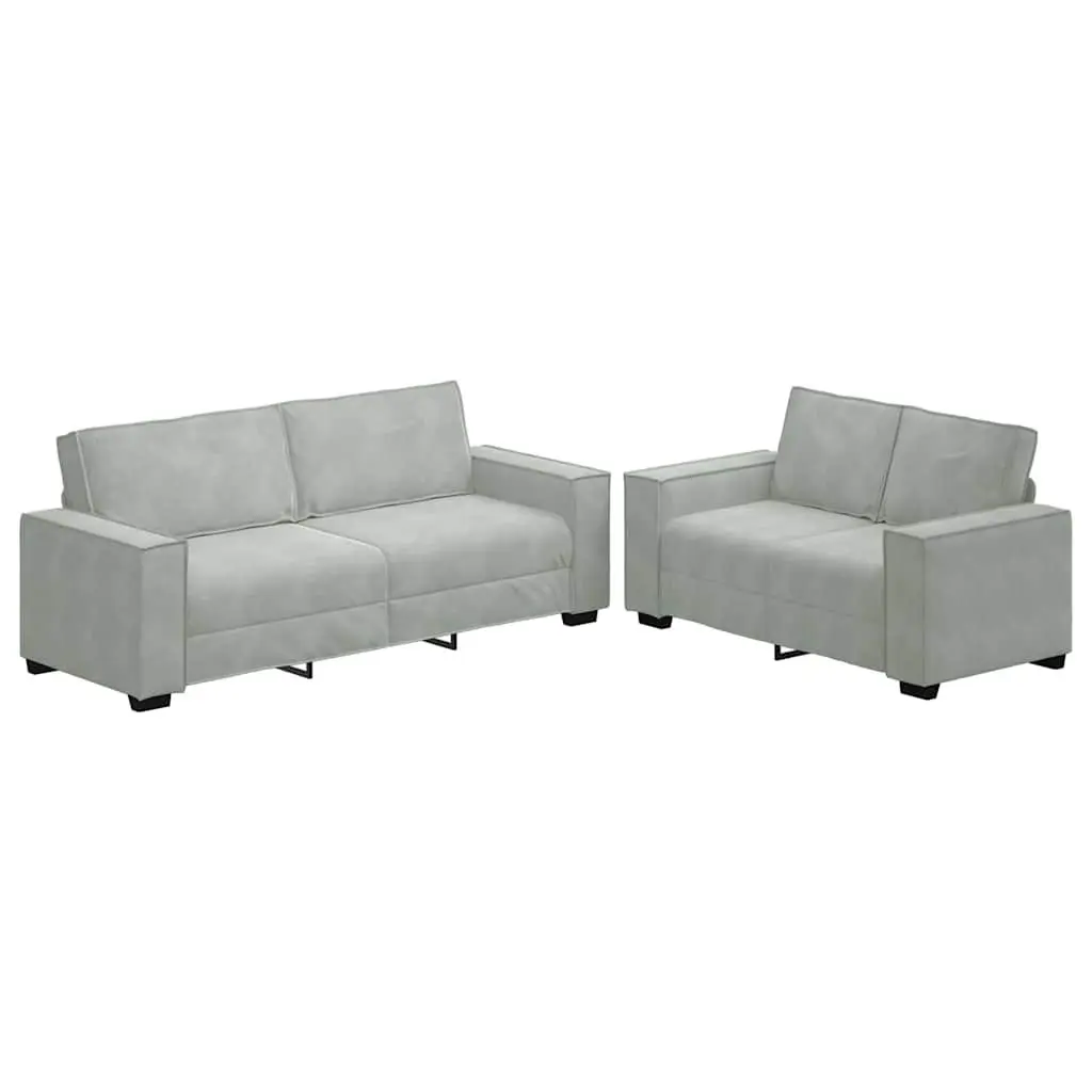 2 Piece Sofa Set Grey Velvet Living Room Furniture