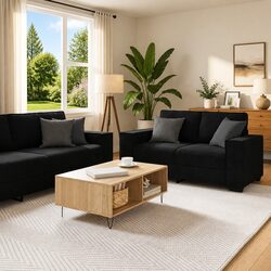 Warm and Inviting 2 Piece Black Velvet Sofa Set