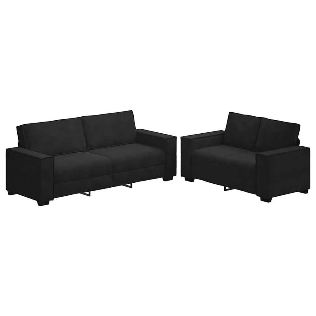Sofa Set Velvet Living Room Furniture 2 Piece Black