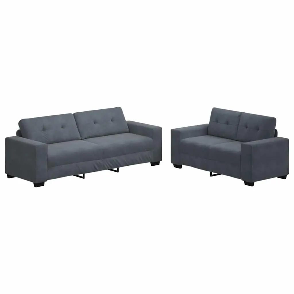 Sofa Set Grey Velvet Lounge Furniture 2 Piece Living Room Armrests Cushions