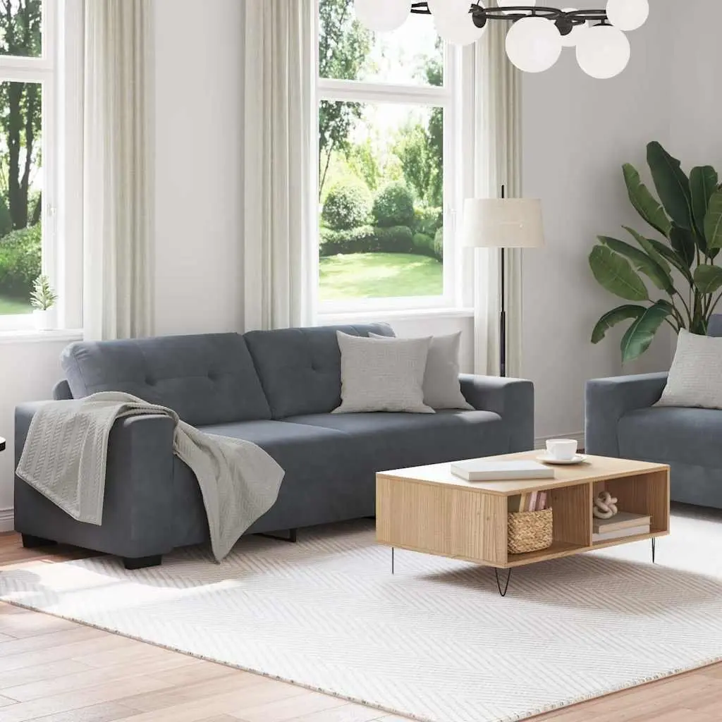 Sofa Set Grey Velvet Lounge Furniture 2 Piece Living Room Armrests Cushions