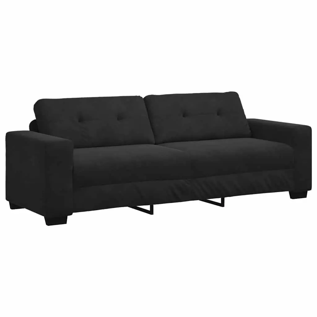 2 Piece Sofa Set Black Velvet Lounge Suite Comfortable Padded Seat Armrests