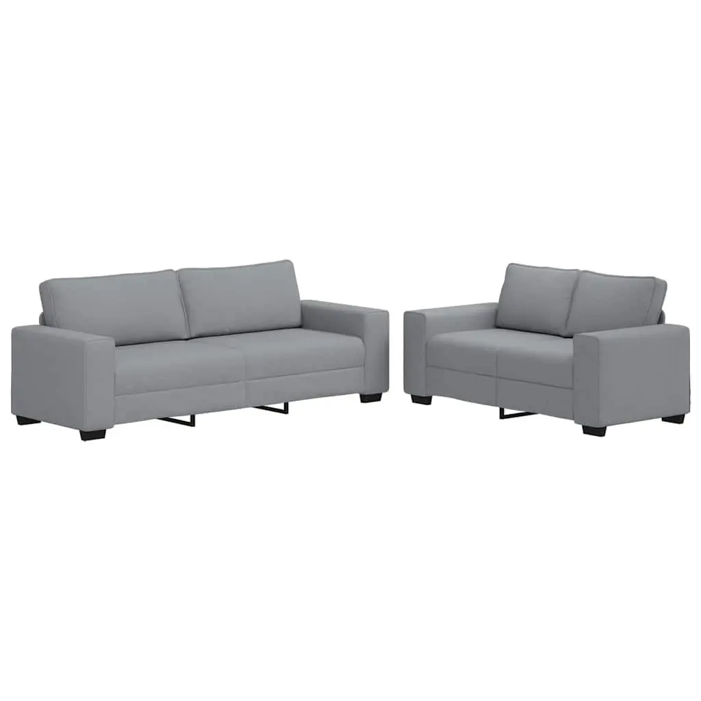2 Piece Sofa Set Grey Fabric Living Room Lounge Couch with Cushions Armrests