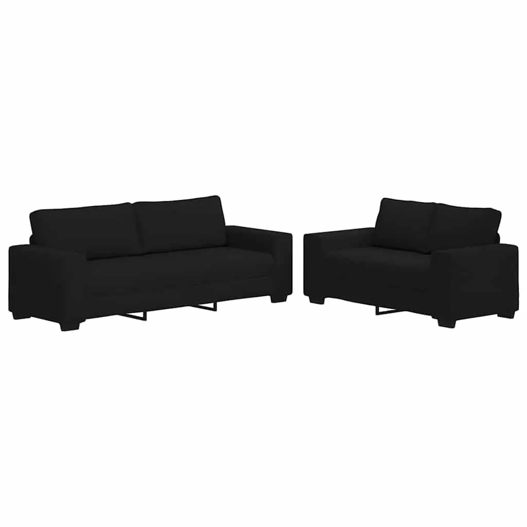 2 Piece Sofa Set Black Fabric Lounge Suite Living Room Furniture