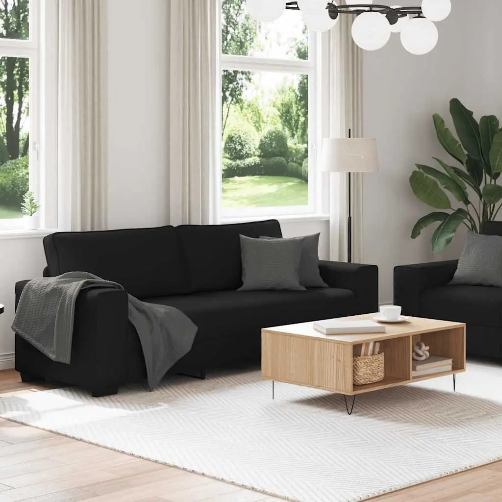 2 Piece Sofa Set Black Fabric Lounge Suite Living Room Furniture