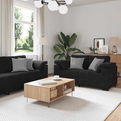 2 Piece Black Velvet Sofa Set