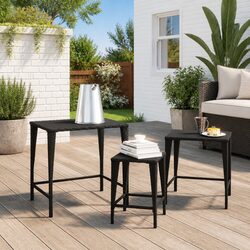 Outdoor Nesting Tables 3 Piece Set Black Garden Patio Furniture Stackable Design