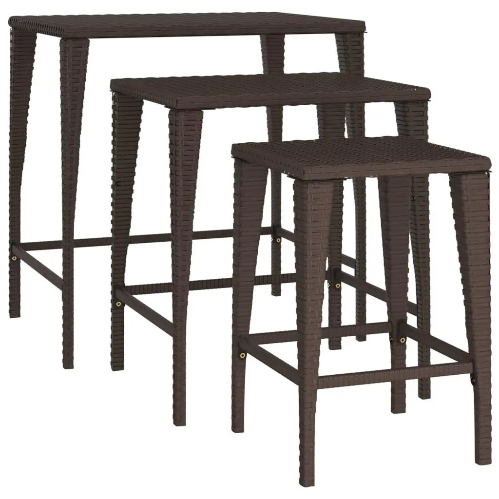 Nesting Tables Brown Outdoor Furniture 3 Piece Stackable Patio Side Table