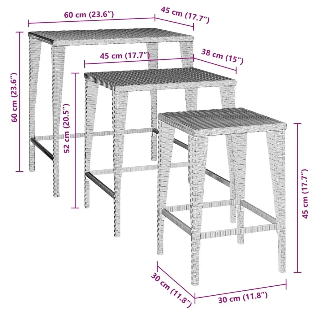 Nesting Tables Brown Outdoor Furniture 3 Piece Stackable Patio Side Table