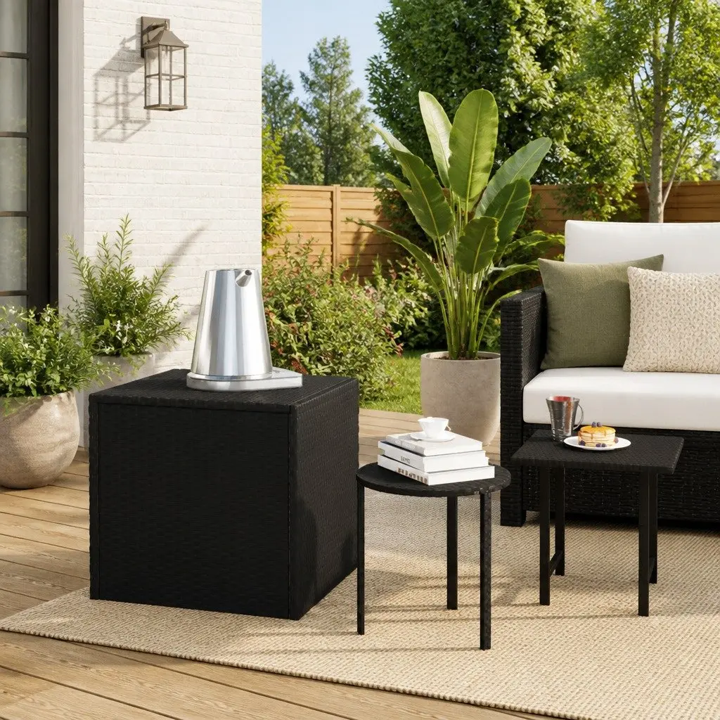 3-Piece Black Outdoor Side Tables Set