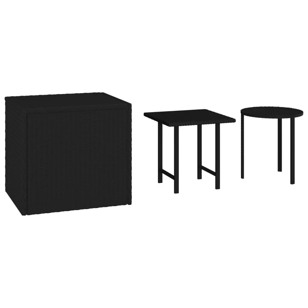 3-Piece Black Outdoor Side Tables Set