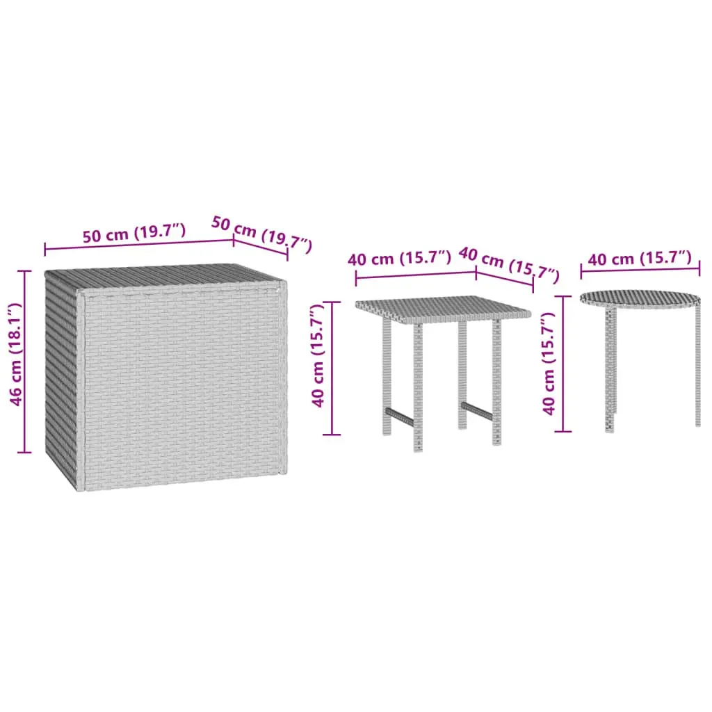 3-Piece Black Outdoor Side Tables Set