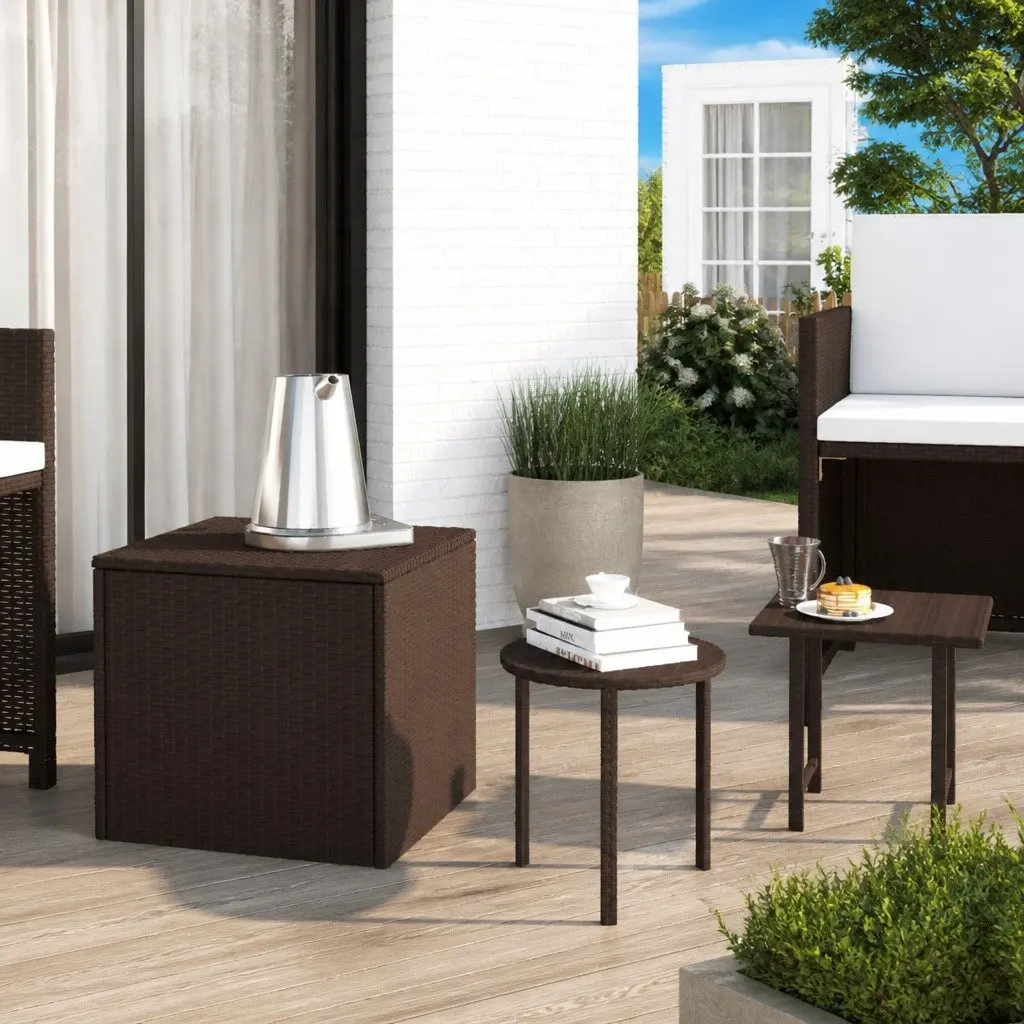 Garden Side Tables Set 3 pcs Outdoor Patio Furniture Brown Poly Rattan