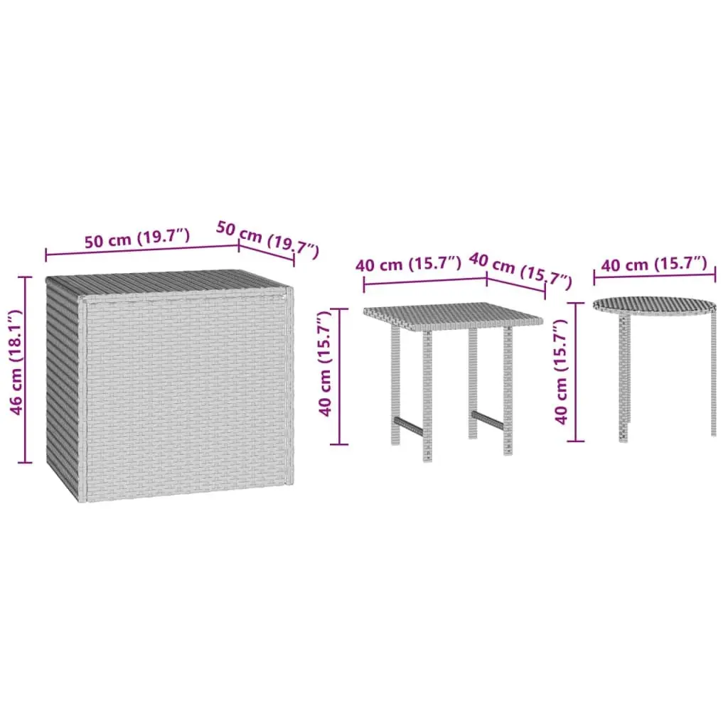 Garden Side Tables Set 3 pcs Outdoor Patio Furniture Brown Poly Rattan