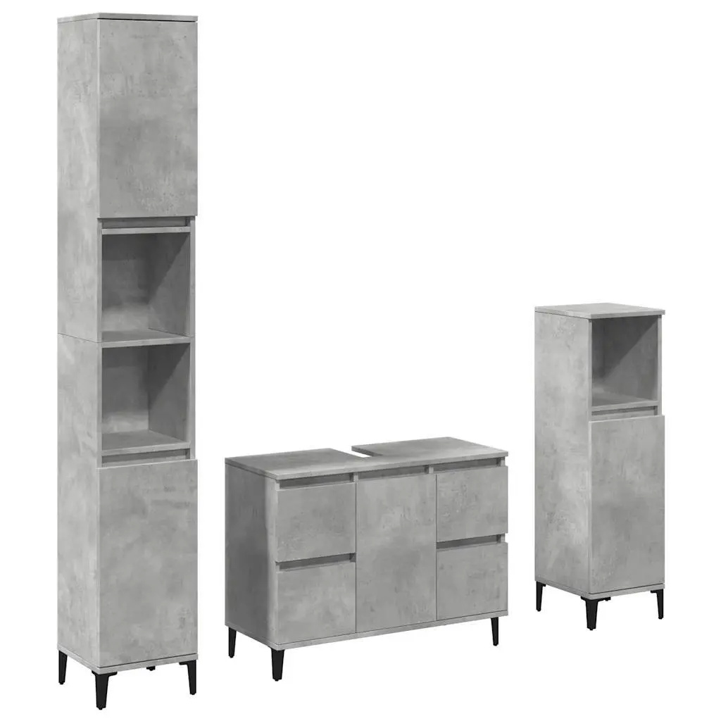 Grey Storage Cabinet Bathroom Furniture Set 3 Piece Wall Mount Vanity Cupboard