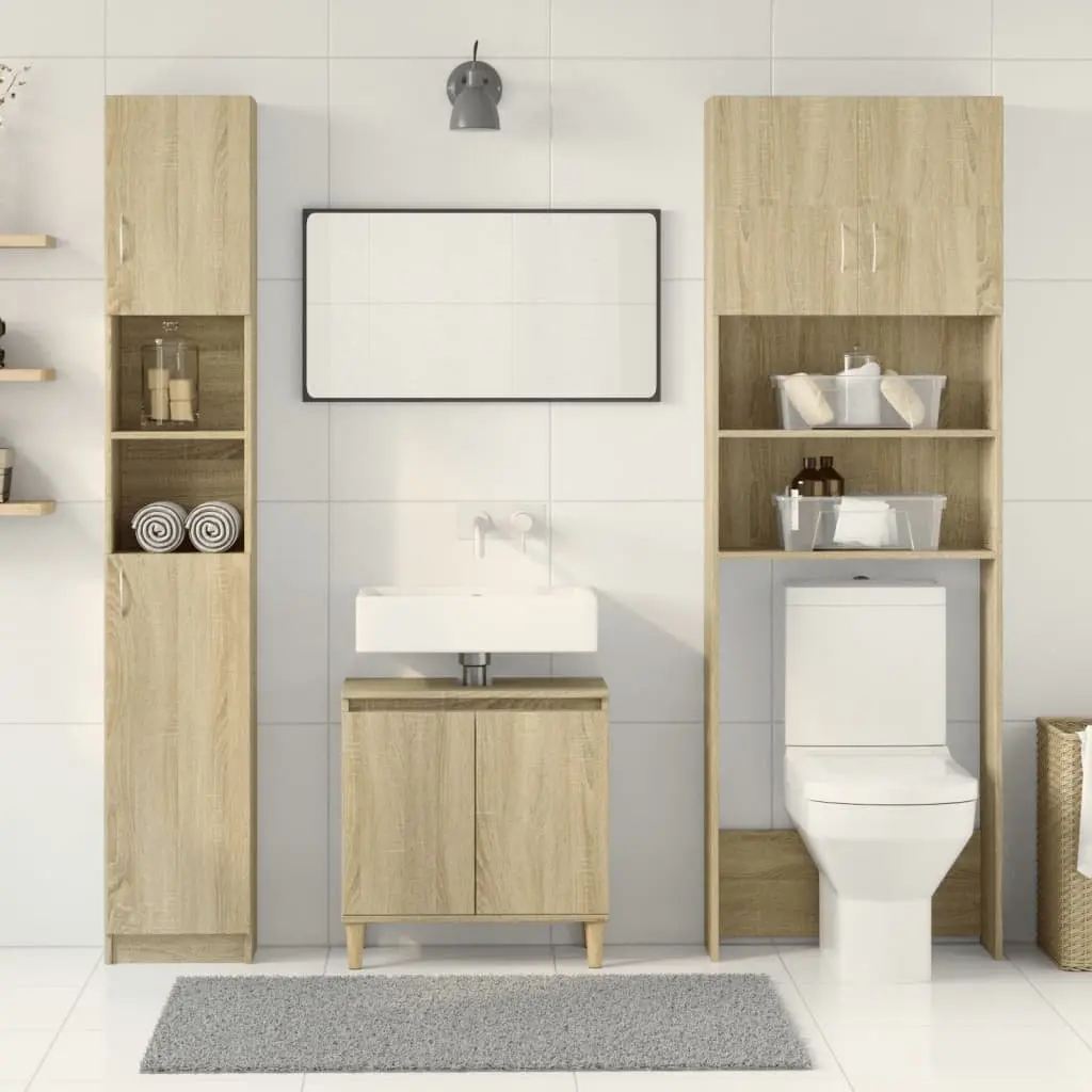 Bathroom Furniture Set Storage Cabinet Above Washing Machine 2pcs Brown Sonoma Oak