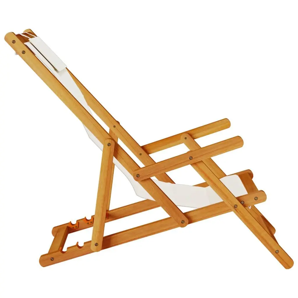 Folding Beach Chair Set 2 pcs Adjustable Reclining Brown Acacia Wood Outdoor Garden Patio Seating