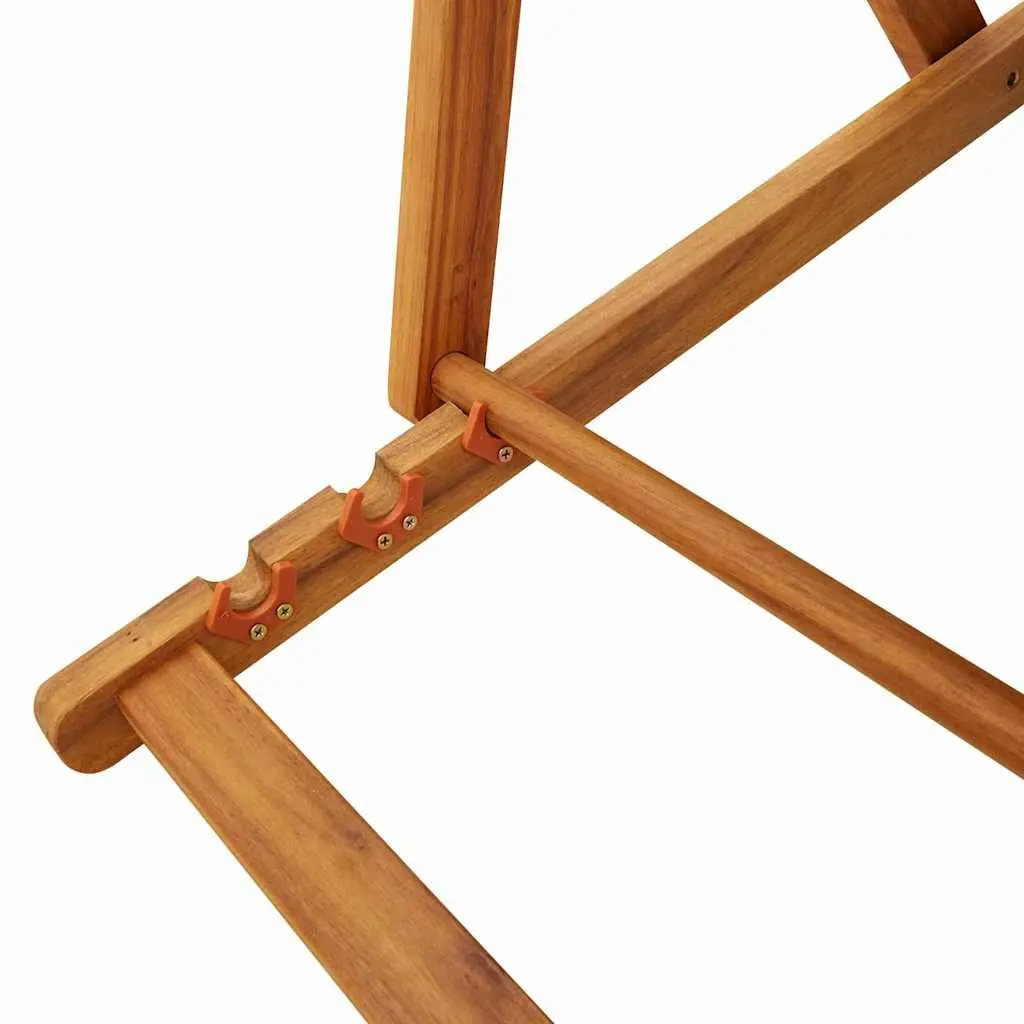 Folding Beach Chair Set 2 pcs Adjustable Reclining Brown Acacia Wood Outdoor Garden Patio Seating