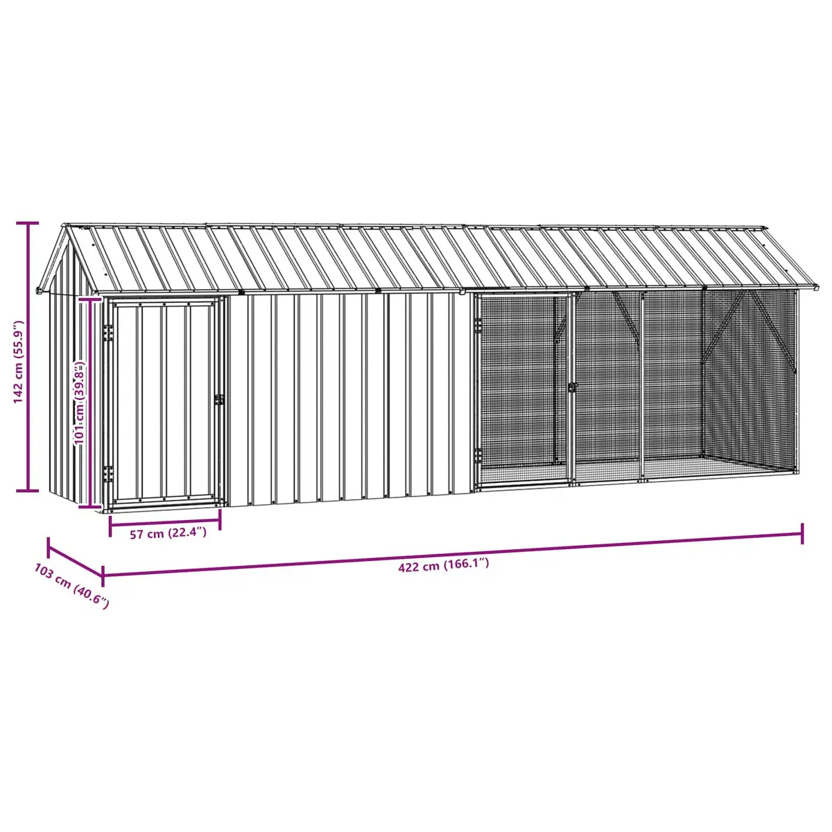 Bird Cage Outdoor Aviary 422x103x142cm Anthracite Galvanised Steel