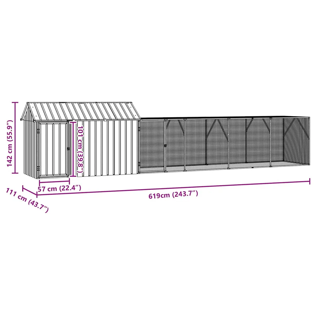Bird Cage Outdoor Rectangular Anthracite Galvanised Steel Garden Aviary Shelter