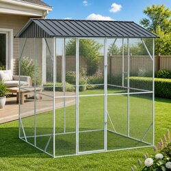 Outdoor Bird Cage Anthracite Galvanised Steel Garden Aviary Rectangular Pet