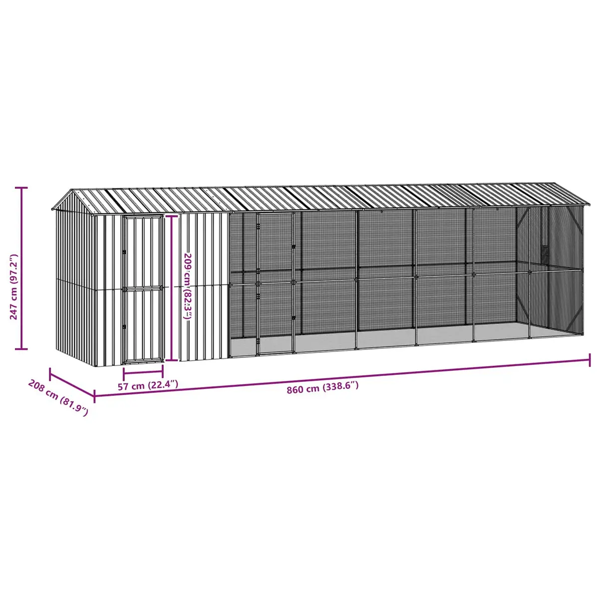 Bird Cage Outdoor Garden Aviary Large Rectangular Anthracite Galvanised Steel