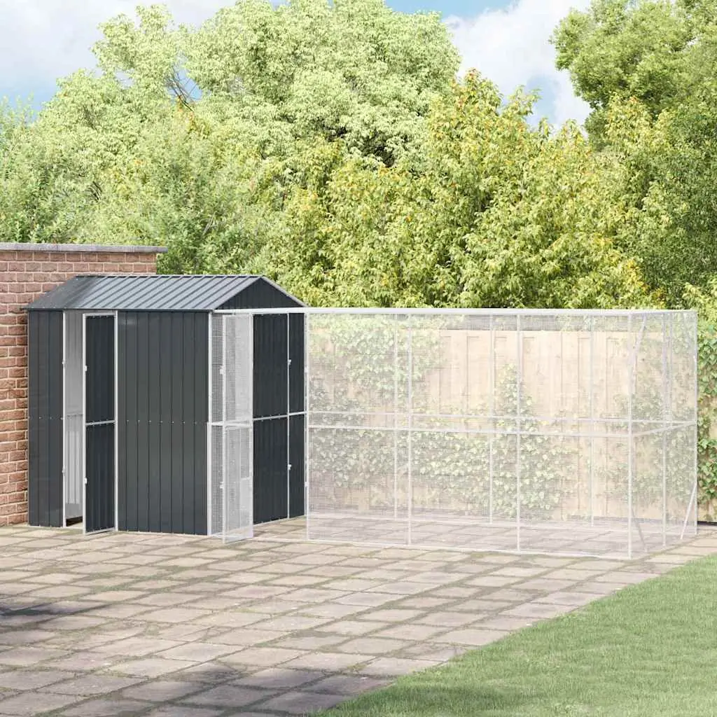 Large Outdoor Bird Cage Aviary 621 x 208 x 247 cm Anthracite Galvanised Steel