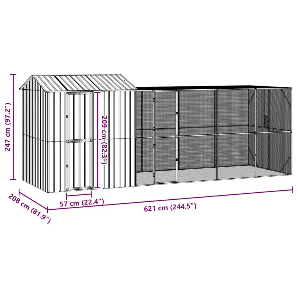 Large Outdoor Bird Cage Aviary 621 x 208 x 247 cm Anthracite Galvanised Steel