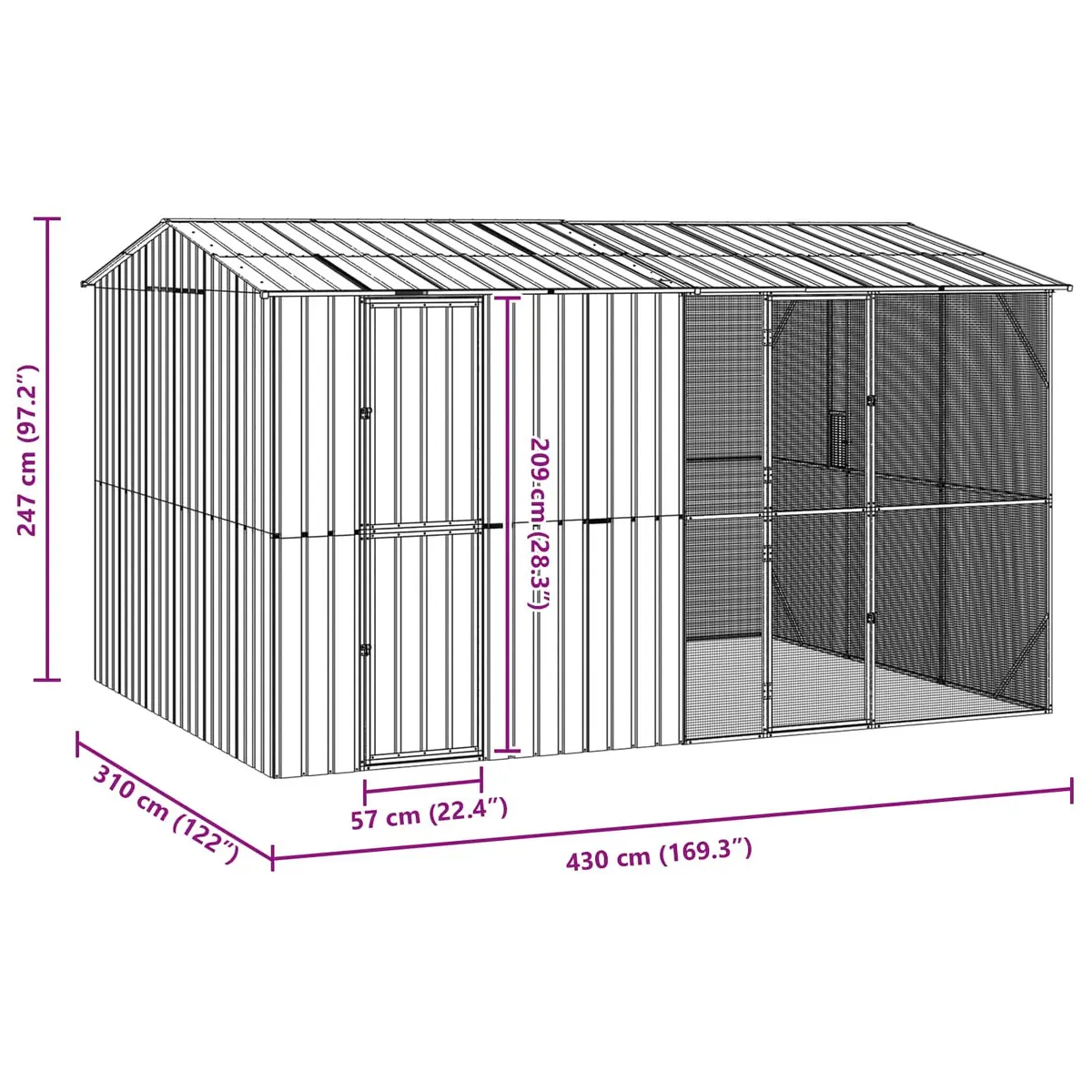 Bird Cage Outdoor Aviary Large Rectangular Anthracite Galvanised Steel