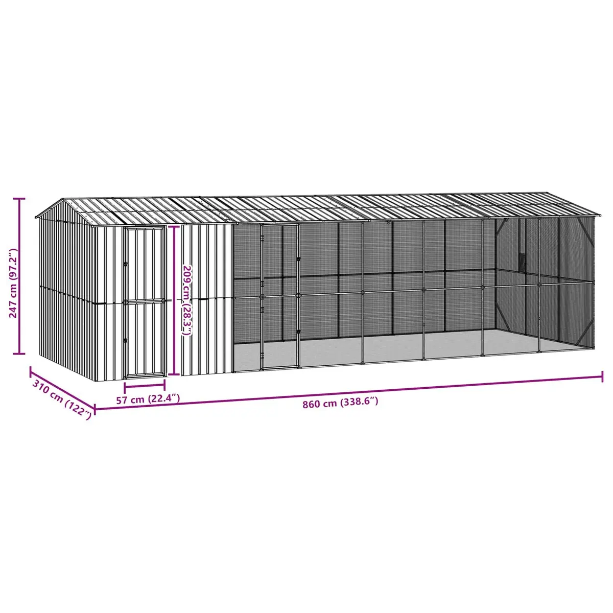 Outdoor Bird Cage Rectangular Garden Aviary Anthracite Galvanised Steel