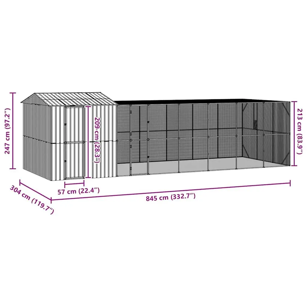 Bird Cage Outdoor Rectangular Aviary Shelter 845 x 304 x 247 cm Anthracite Galvanised Steel