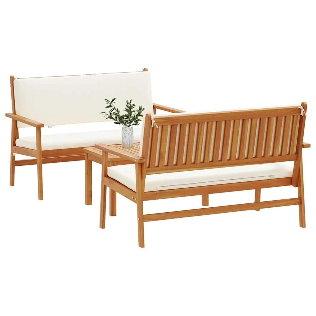 Outdoor Garden Sofa Set 3 Piece Brown Wood Patio Furniture Lounge Chair