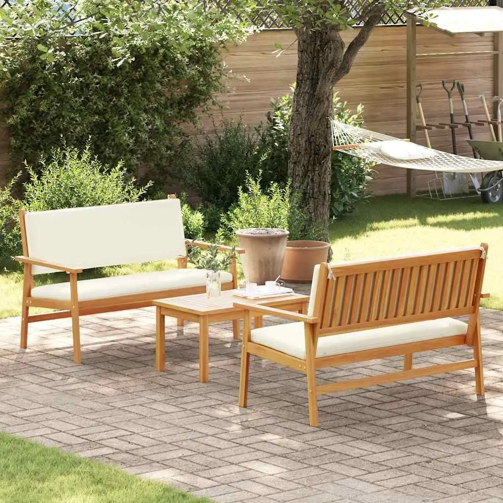Outdoor Garden Sofa Set 3 Piece Brown Wood Patio Furniture Lounge Chair