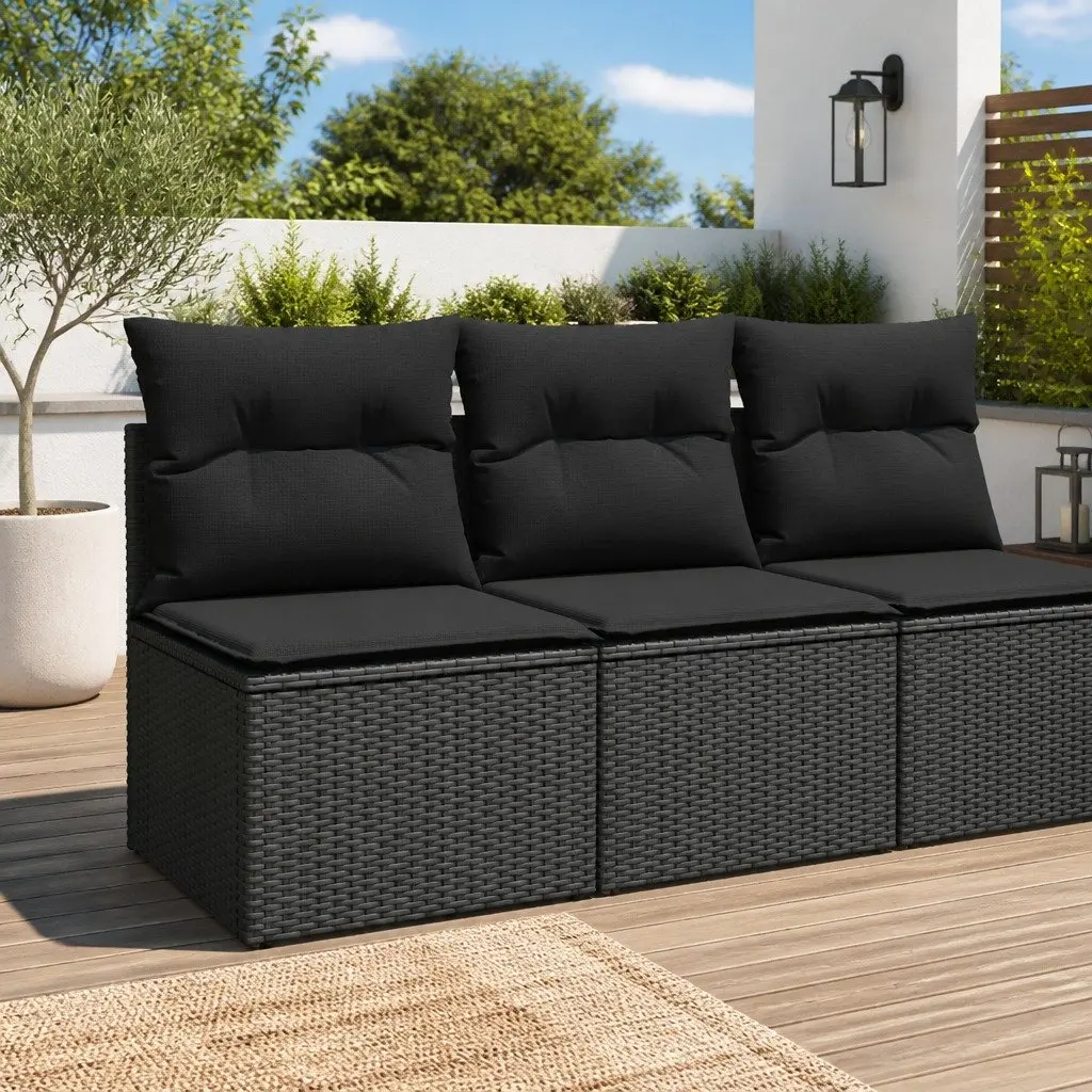 Garden Sofa Set 2 Piece Outdoor Furniture Black Poly Rattan with Cushions
