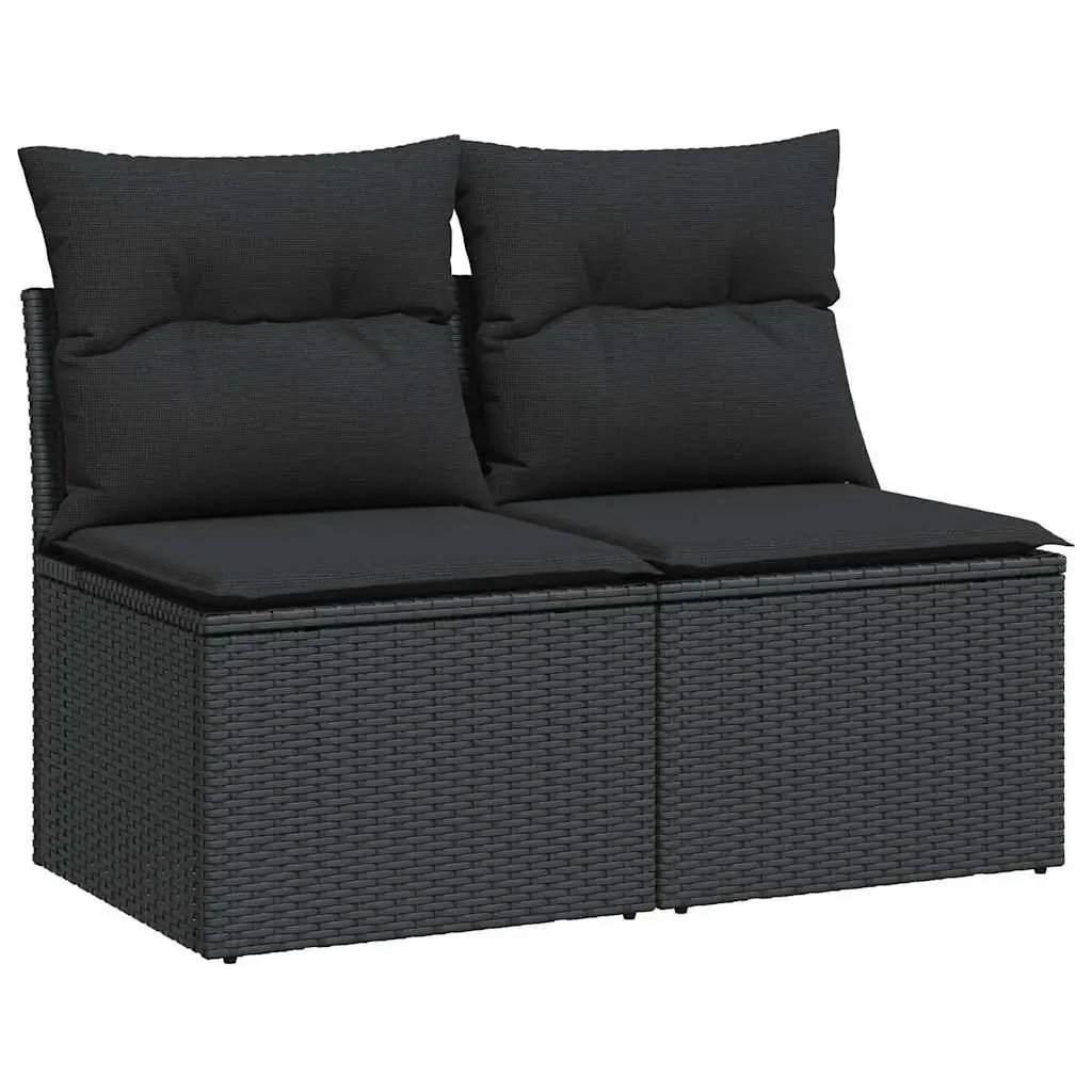 Garden Sofa Set 2 Piece Outdoor Furniture Black Poly Rattan with Cushions
