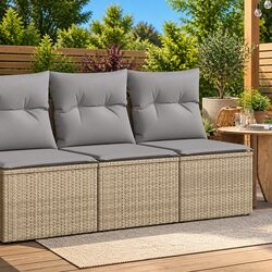 2-Piece Beige Rattan Sofa Set with Storage Options