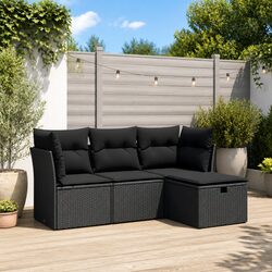 Comfortable 4-Piece Garden Sofa Set in Black Poly Rattan