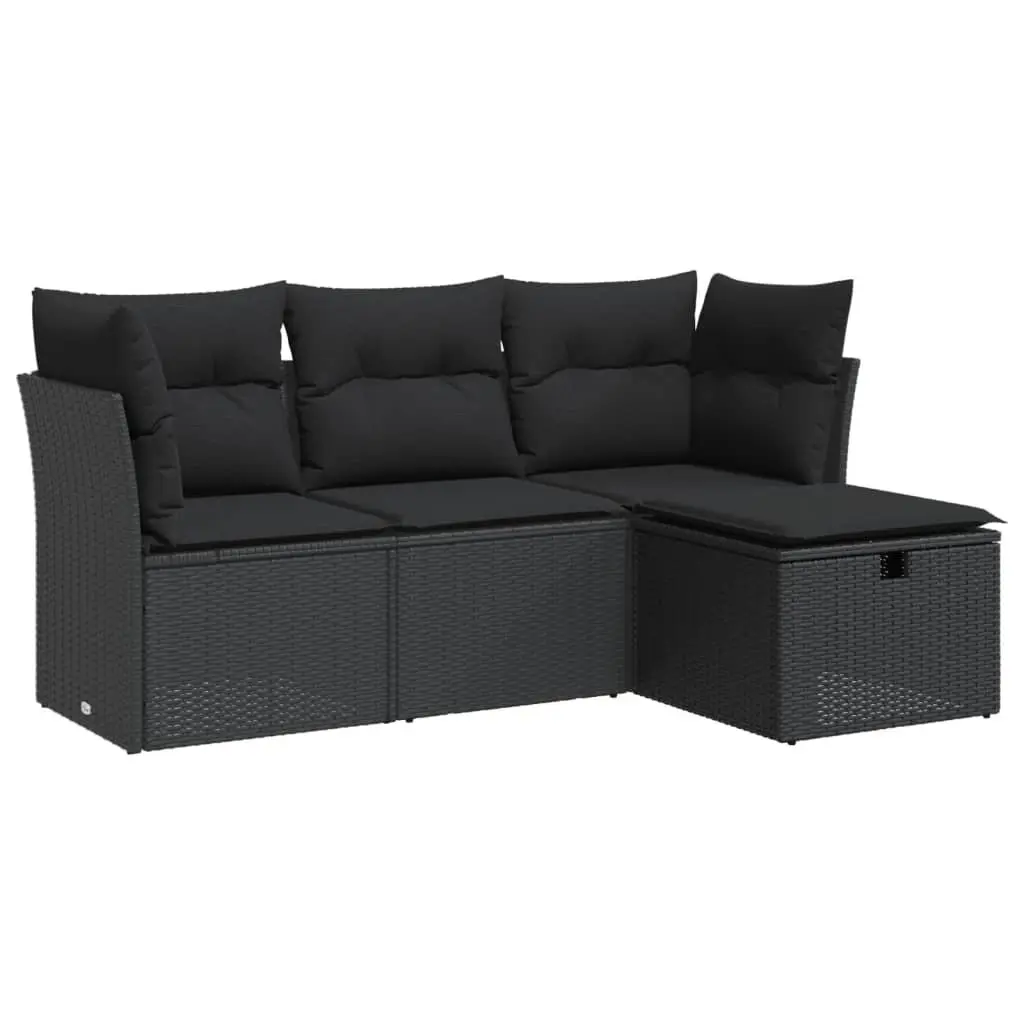 Garden Sofa Set Outdoor Furniture 4 Piece Modular Black Poly Rattan with Cushions